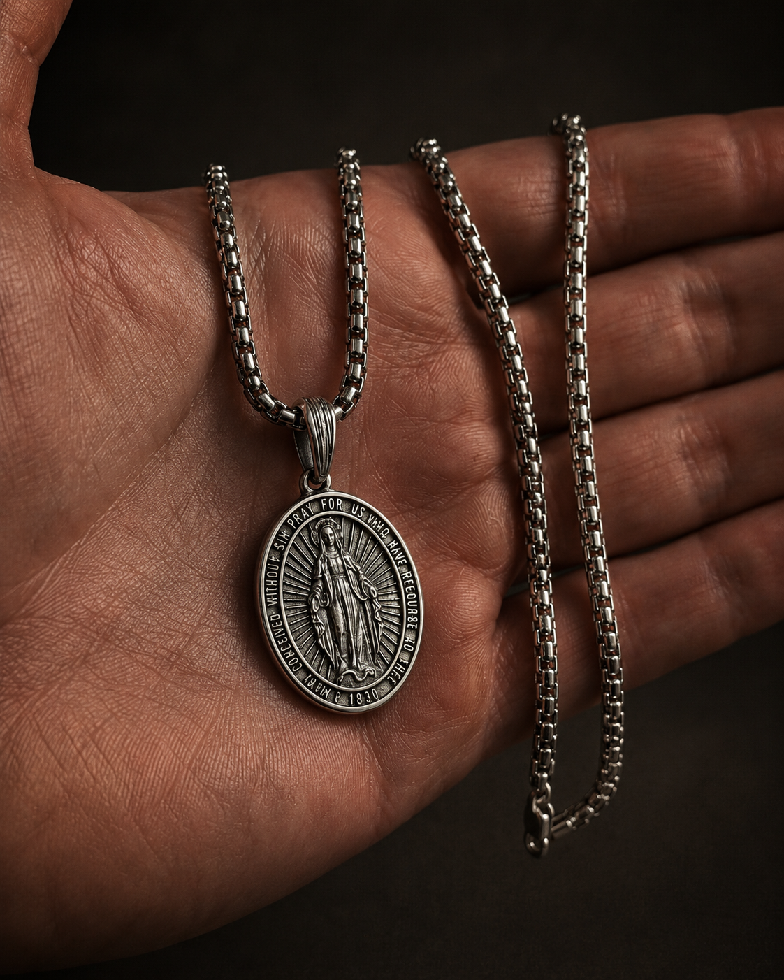 Blessed Virgin Mary Silver Medallion 089 - image 4