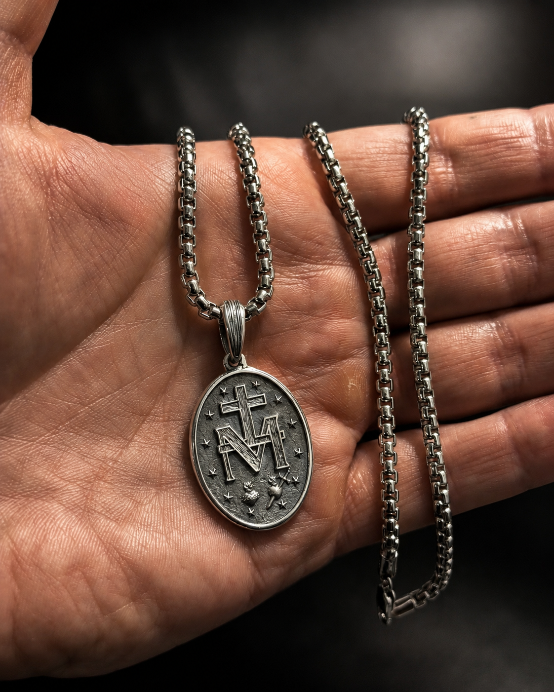 Blessed Virgin Mary Silver Medallion 089 - image 5