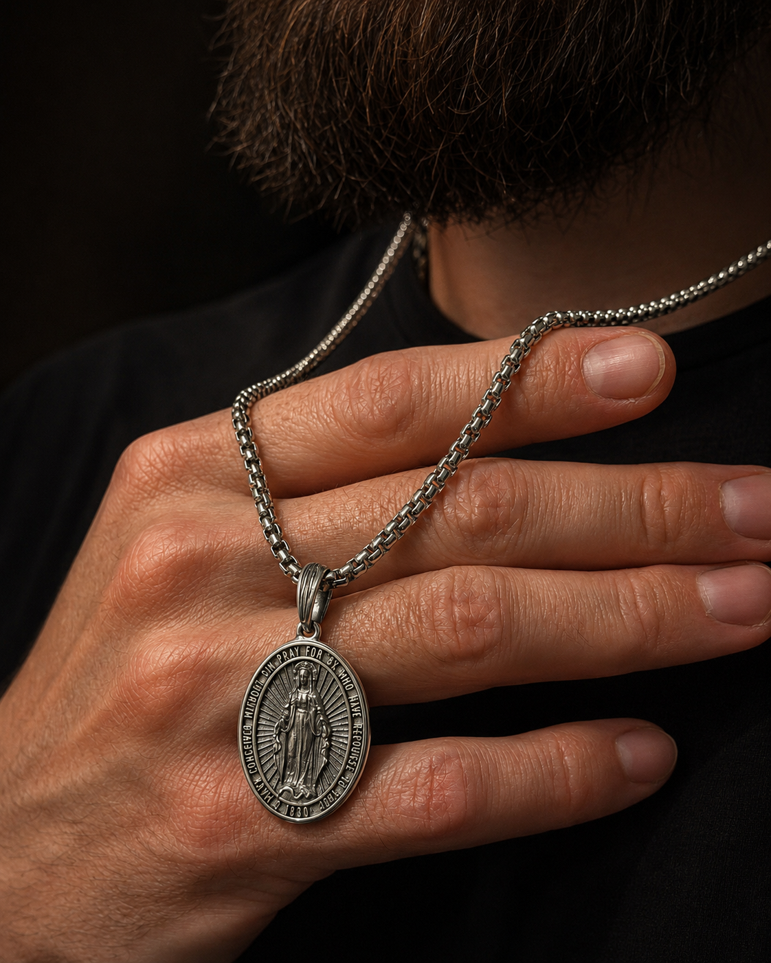 Blessed Virgin Mary Silver Medallion 089 - image 2