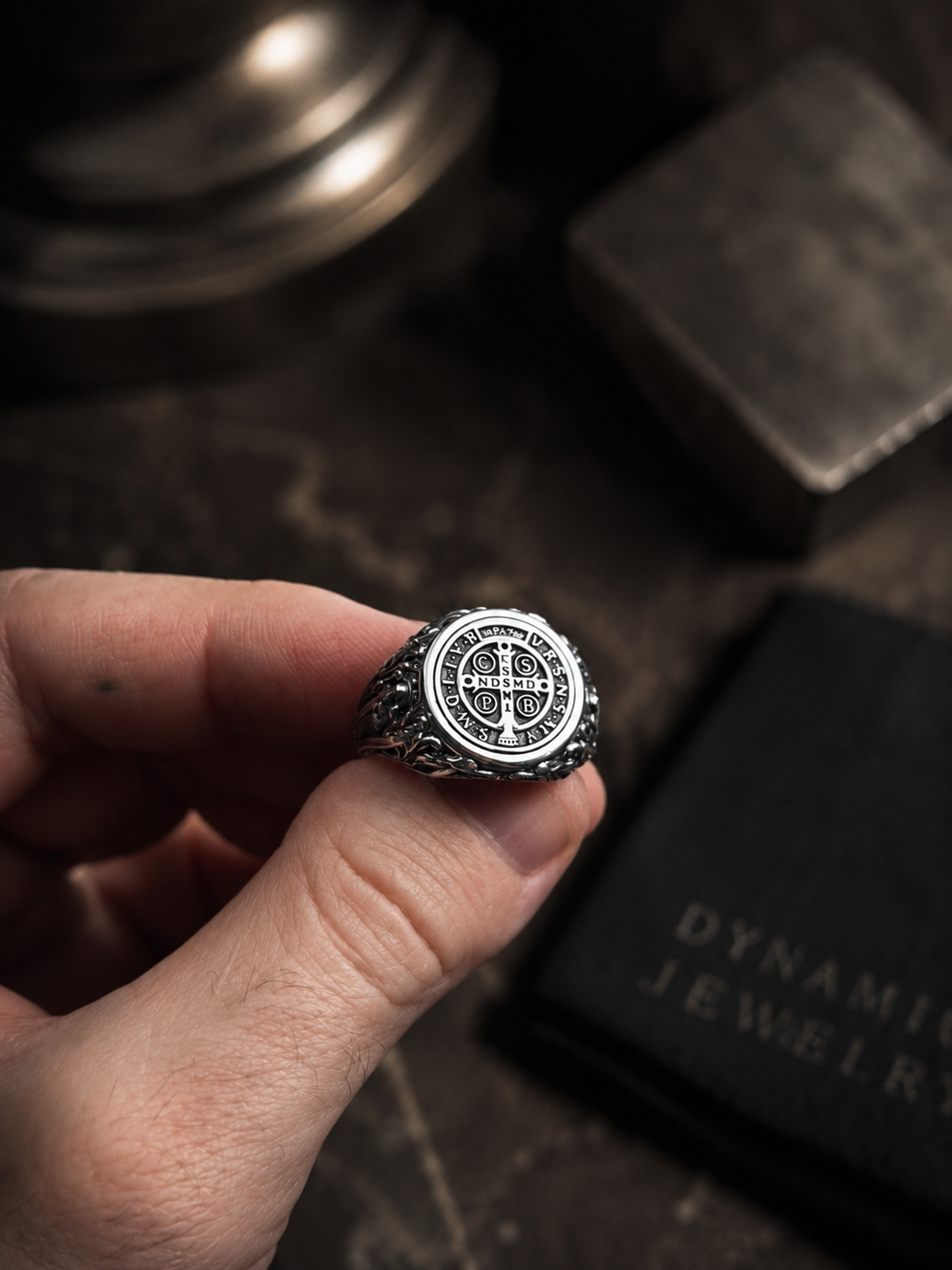 St. Benedict Silver Signet Ring - image 4