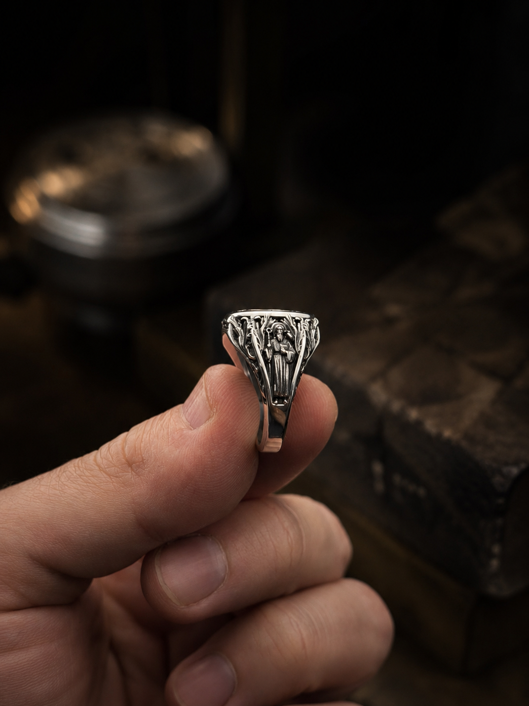 St. Benedict Silver Signet Ring